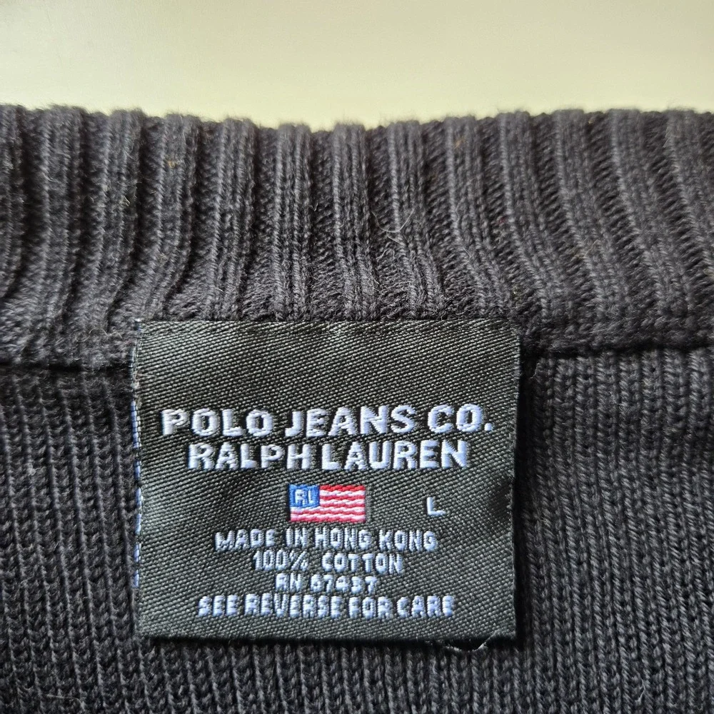 Polo Jeans Co Ralph Lauren Vintage Men's‎ Sweater Size L Black With Blue Stripe